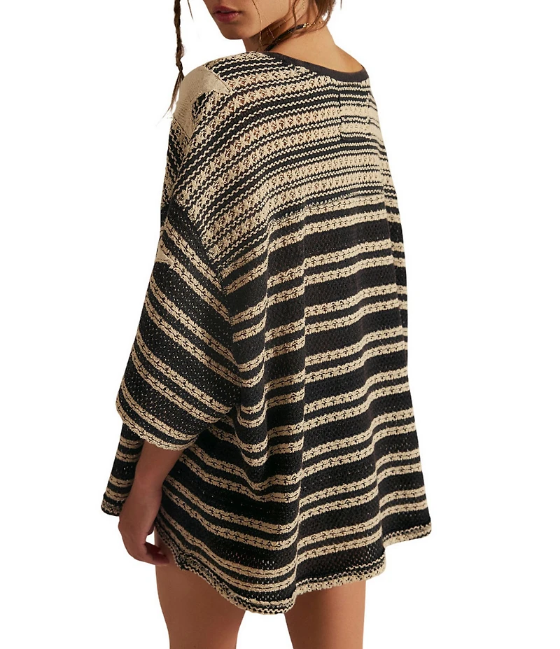 We The Free Fun In The Sun Striped Scoop Neck Short Sleeve Crochet Tee