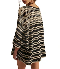 We The Free Fun In The Sun Striped Scoop Neck Short Sleeve Crochet Tee