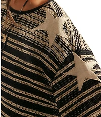 We The Free Fun In The Sun Striped Scoop Neck Short Sleeve Crochet Tee