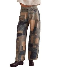 We The Free Illusions Patchwork Printed Low Rise Barrel Leg Jeans
