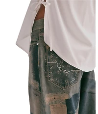 We The Free Illusions Patchwork Printed Low Rise Barrel Leg Jeans