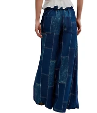 We The Free Patches Mid-Rise Wide-Leg Flare Denim Jeans