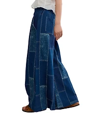 We The Free Patches Mid-Rise Wide-Leg Flare Denim Jeans
