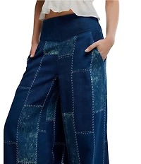 We The Free Patches Mid-Rise Wide-Leg Flare Denim Jeans