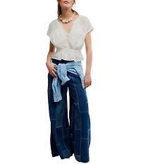 We The Free Patches Mid-Rise Wide-Leg Flare Denim Jeans