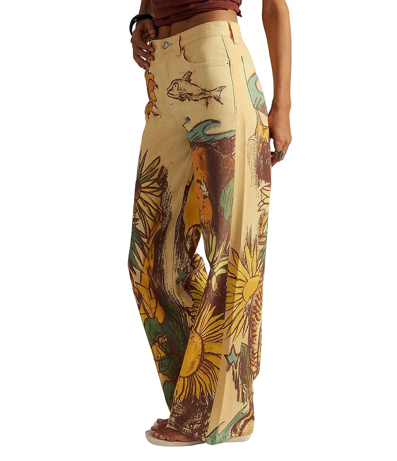 We The Free Printed Mid Rise Straight Leg Denim Jeans