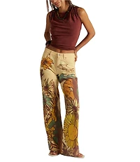 We The Free Printed Mid Rise Straight Leg Denim Jeans