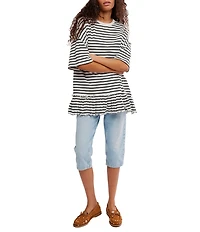 We The Free Why Yes Striped Crew Neck Short Sleeve Ruffled Hem Tee