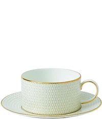 Wedgwood Arris Geometric Gold Bone China Teacup and Saucer