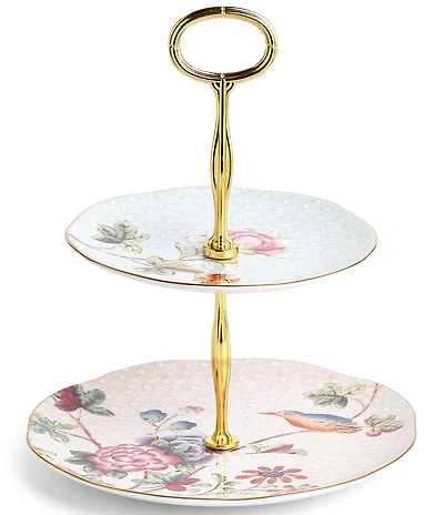 Wedgwood Cuckoo Bird Floral Collection 2-Tier Cake Stand