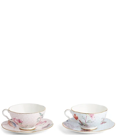 Wedgwood Cuckoo Collection Pink & Blue Teacup & Saucer, Set of 2