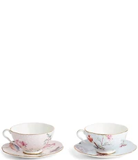 Wedgwood Cuckoo Collection Pink & Blue Teacup & Saucer, Set of 2