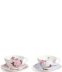 Wedgwood Cuckoo Collection Pink & Blue Teacup & Saucer, Set of 2