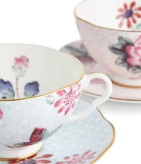Wedgwood Cuckoo Collection Pink & Blue Teacup & Saucer, Set of 2