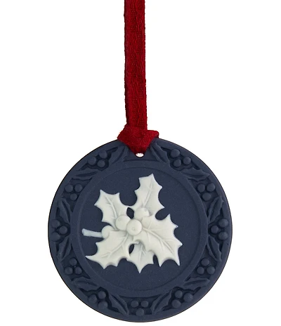 Wedgwood Jasper Blue & White Holly Ornament