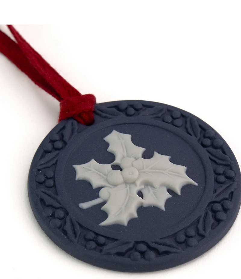 Wedgwood Jasper Blue & White Holly Ornament