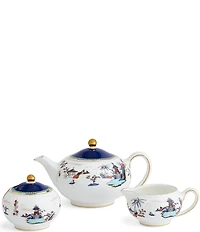 Wedgwood Wonderlust Blue Pagoda Teapot, Sugar and Creamer, Set of 3
