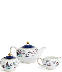 Wedgwood Wonderlust Blue Pagoda Teapot, Sugar and Creamer, Set of 3