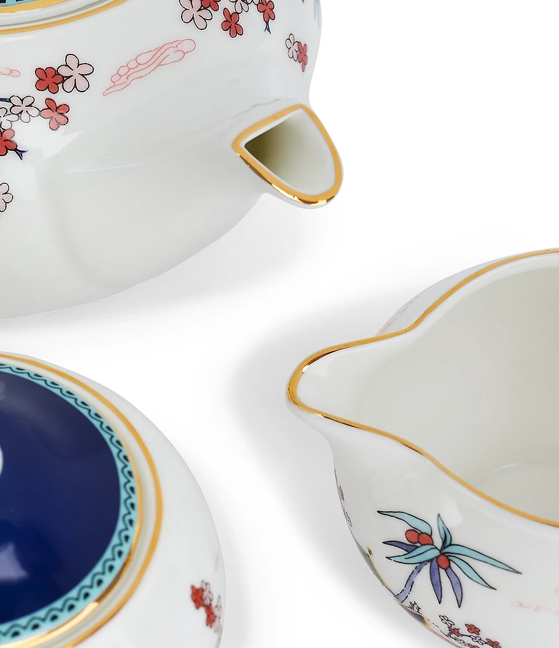 Wedgwood Wonderlust Blue Pagoda Teapot, Sugar and Creamer, Set of 3