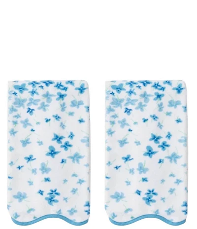 Weezie Betty Blue Floral Patterned Scallop Organic Cotton Bath Towels