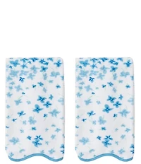 Weezie Betty Blue Floral Patterned Scallop Organic Cotton Bath Towels
