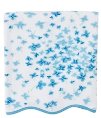 Weezie Betty Blue Floral Patterned Scallop Organic Cotton Bath Towels