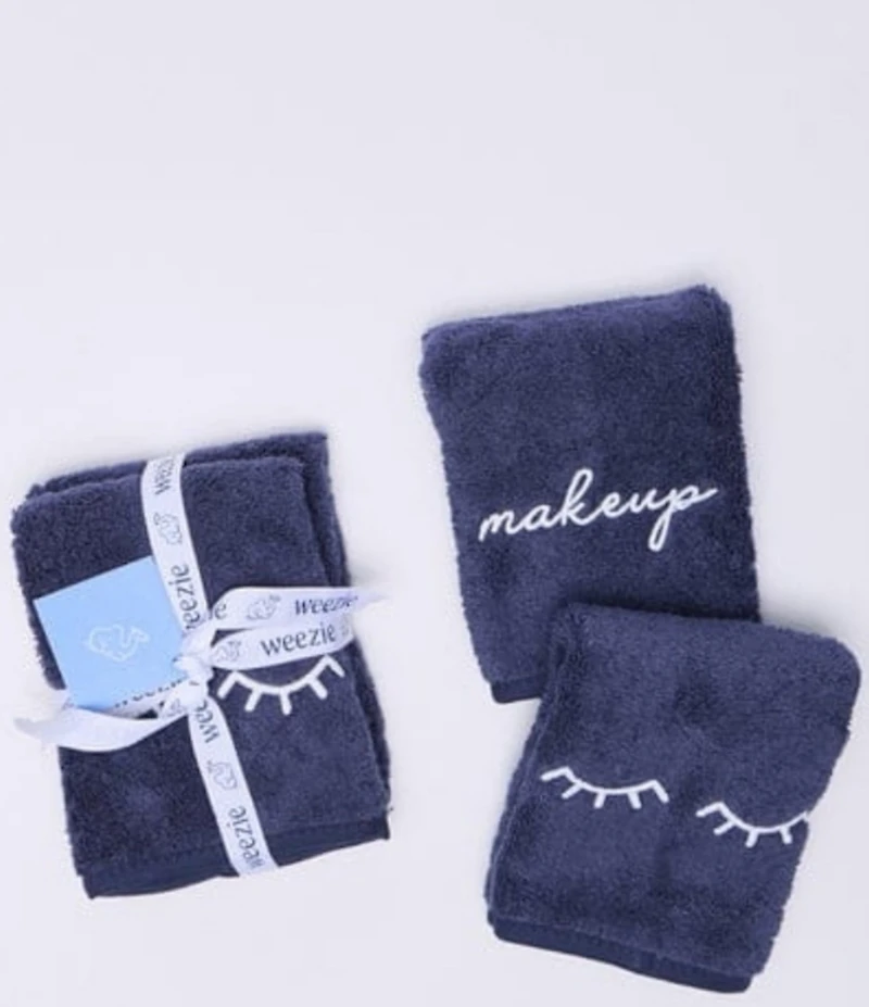 Weezie Embroidered-Applique Makeup/Eyelid Organic Cotton Makeup Towels, Set of 2