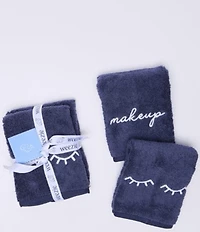 Weezie Embroidered-Applique Makeup/Eyelid Organic Cotton Makeup Towels, Set of 2