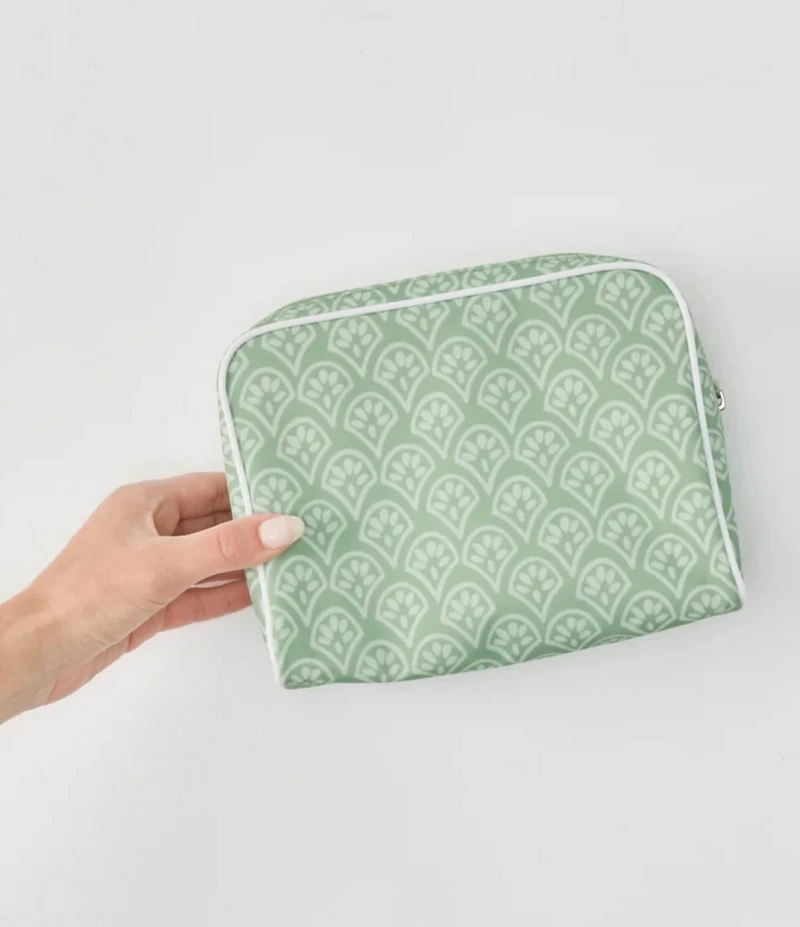 Weezie Matcha Block Print Patterned Toiletry Case