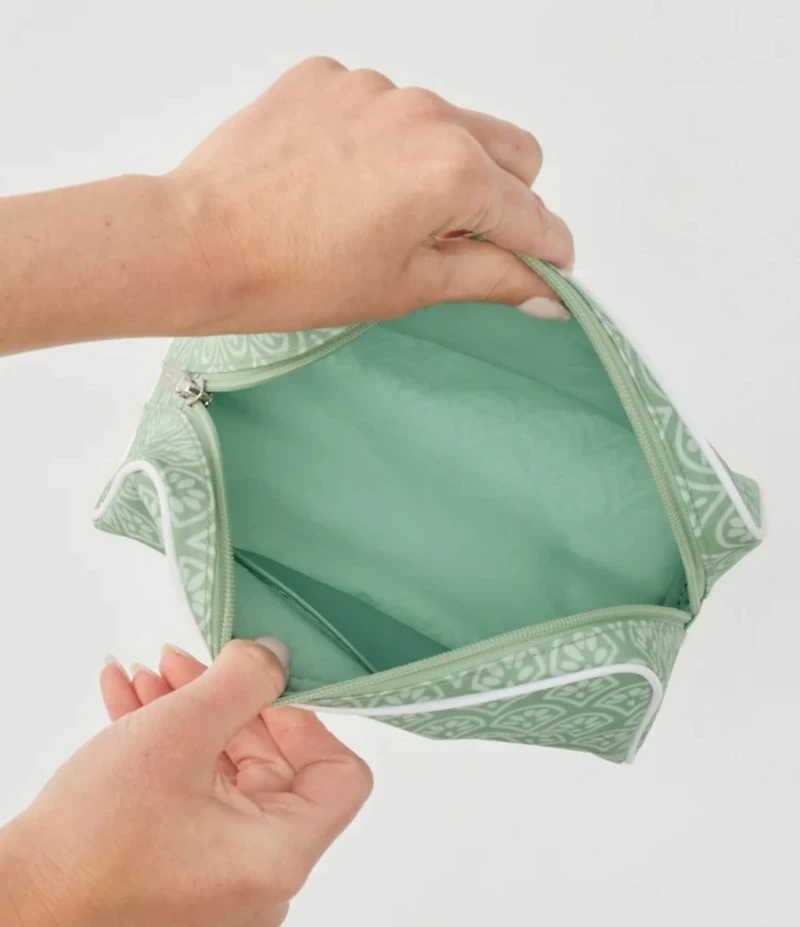 Weezie Matcha Block Print Patterned Toiletry Case