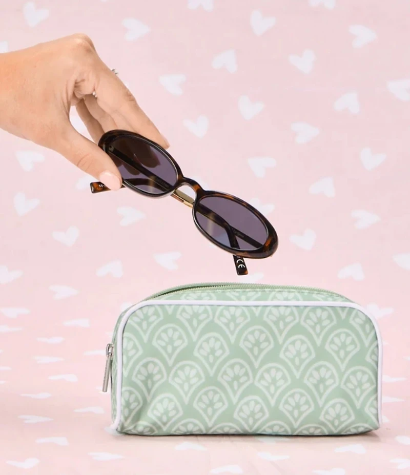 Weezie Matcha Block Print Patterned Toiletry Case