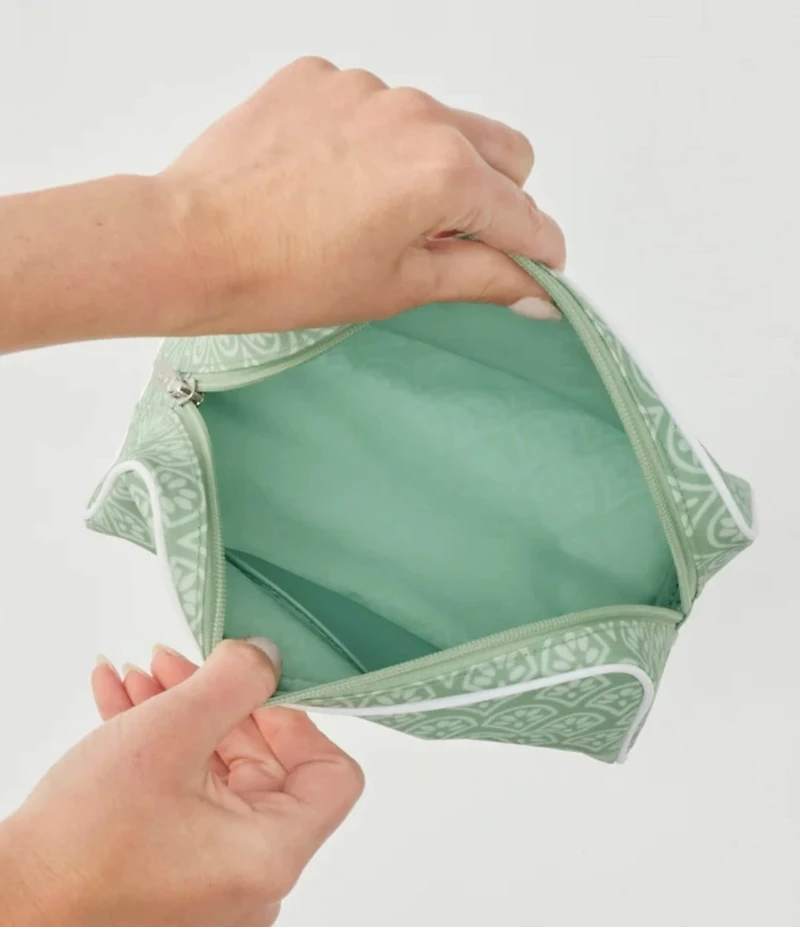 Weezie Matcha Block Print Patterned Toiletry Case