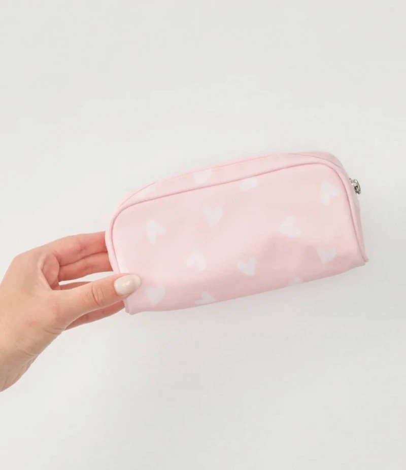 Weezie Pink Hearts Patterned Toiletry Case
