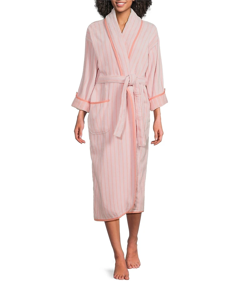 Weezie Striped Long Organic Cotton Plush Terry Robe