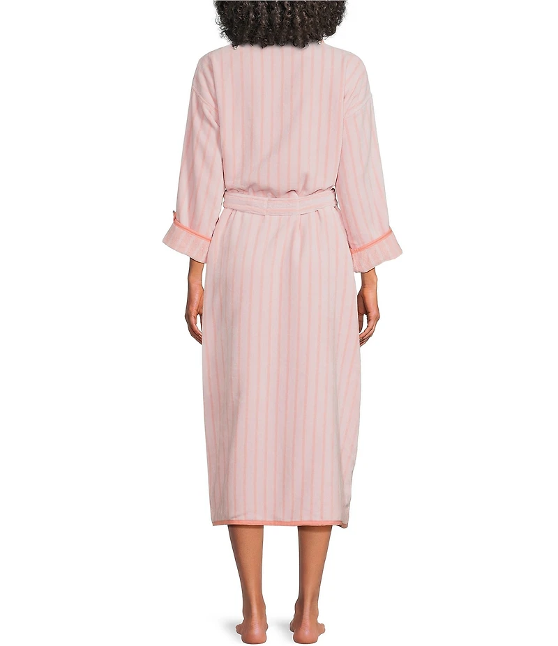 Weezie Striped Long Organic Cotton Plush Terry Robe