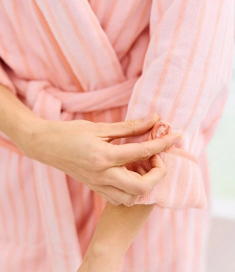 Weezie Striped Long Organic Cotton Plush Terry Robe