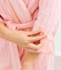 Weezie Striped Long Organic Cotton Plush Terry Robe