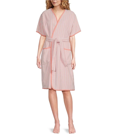 Weezie Striped Short Organic Cotton Plush Terry Robe