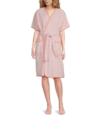 Weezie Striped Short Organic Cotton Plush Terry Robe