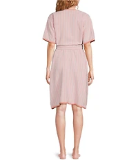 Weezie Striped Short Organic Cotton Plush Terry Robe