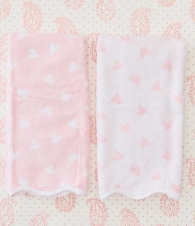 Weezie Tossed Pink Hearts Patterned Scallop Organic Cotton Bath Towel