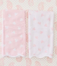 Weezie Tossed Pink Hearts Patterned Scallop Organic Cotton Bath Towel