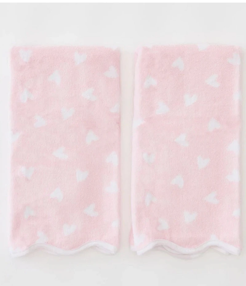 Weezie Tossed Pink Hearts Patterned Scallop Organic Cotton Bath Towel