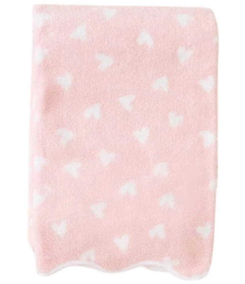 Weezie Tossed Pink Hearts Patterned Scallop Organic Cotton Bath Towel