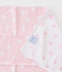 Weezie Tossed Pink Hearts Patterned Scallop Organic Cotton Bath Towel