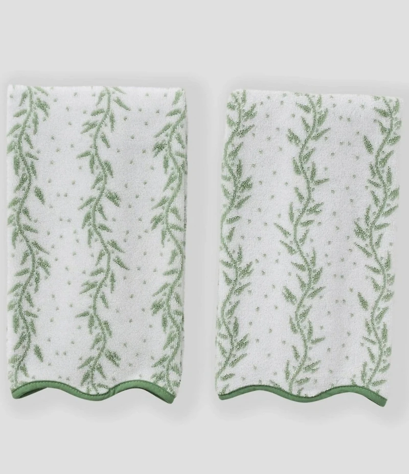 Weezie Willow Leaves Patterned Scallop Organic Cotton Bath Towel