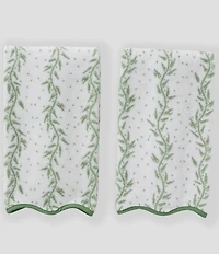 Weezie Willow Leaves Patterned Scallop Organic Cotton Bath Towel
