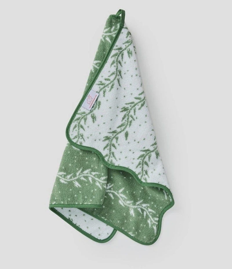 Weezie Willow Leaves Patterned Scallop Organic Cotton Bath Towels