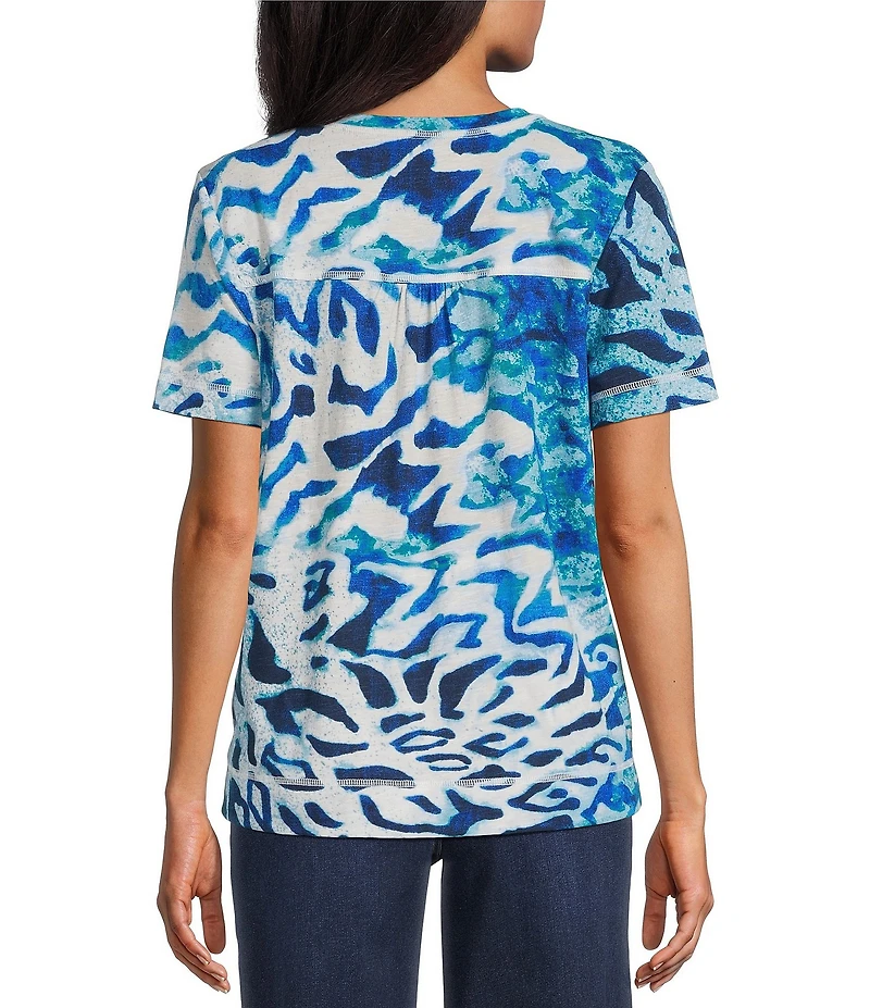 Westbound Animal Pigment Print Short Sleeve V-Neck Top