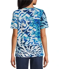 Westbound Animal Pigment Print Short Sleeve V-Neck Top